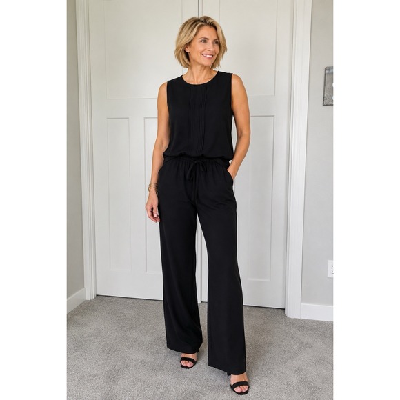 LOFT Pants - LOFT Black Sleeveless Jumpsuit Women's 12 Tie Waist Pockets